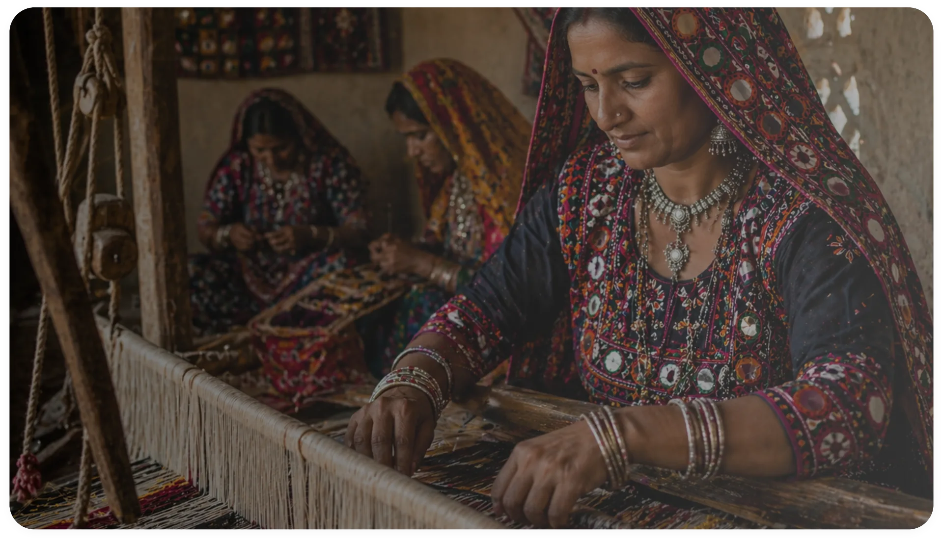 Artisans working on traditional looms in Bhuj