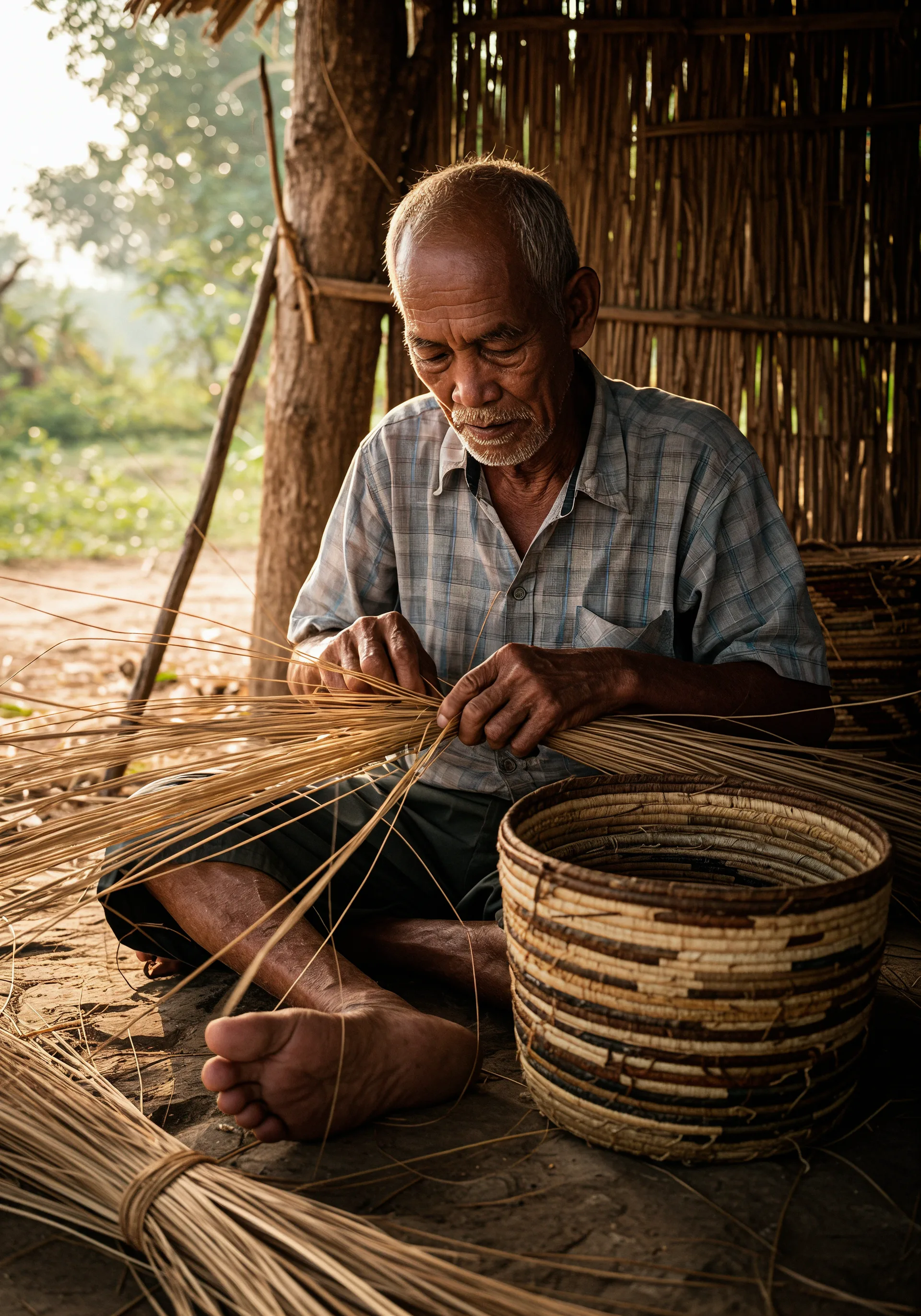 Artisan weaving a basket