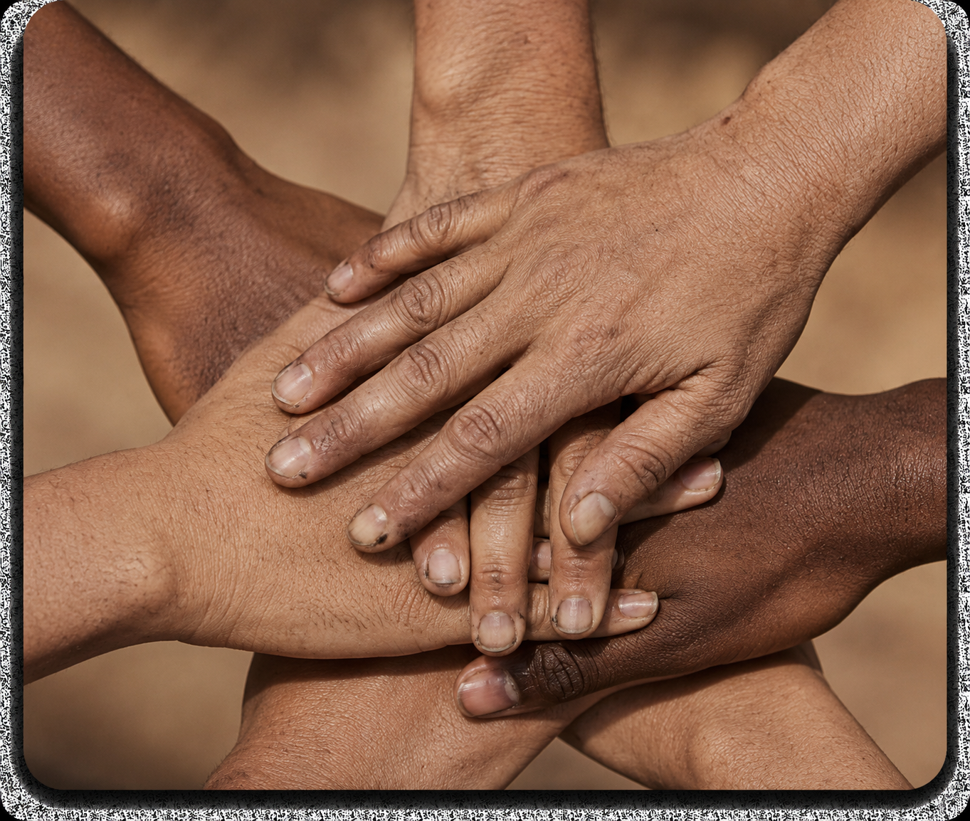 Diverse group of hands holding each other in support